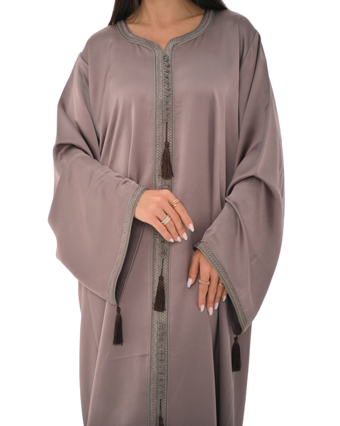 Brown Jalabiya With Embroidery & Tassel Accents
