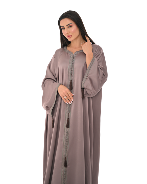 Brown Jalabiya With Embroidery & Tassel Accents