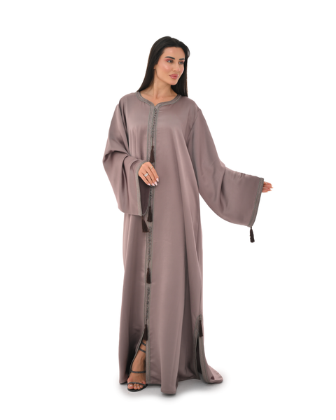 Brown Jalabiya With Embroidery & Tassel Accents