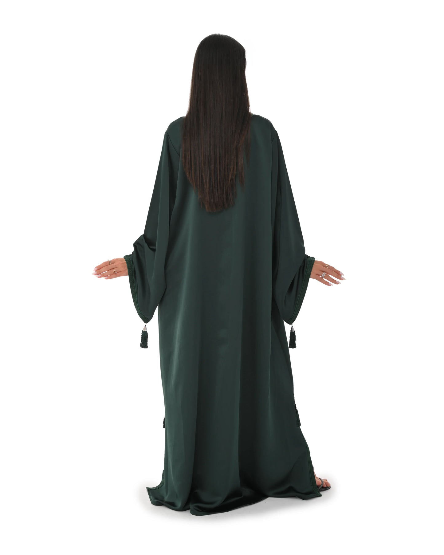 Green Jalabiya With Embroidery & Tassel Accents