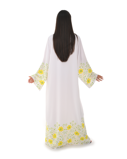 Off-White Abaya With Floral Embroidery