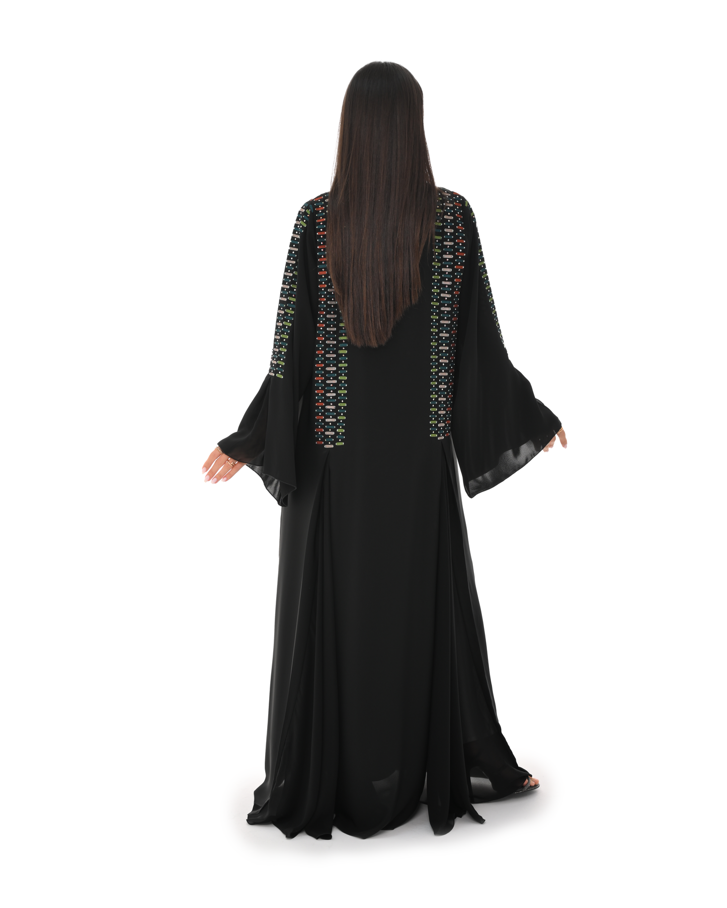 Black Abaya with Multicolor Crystals Embellishments