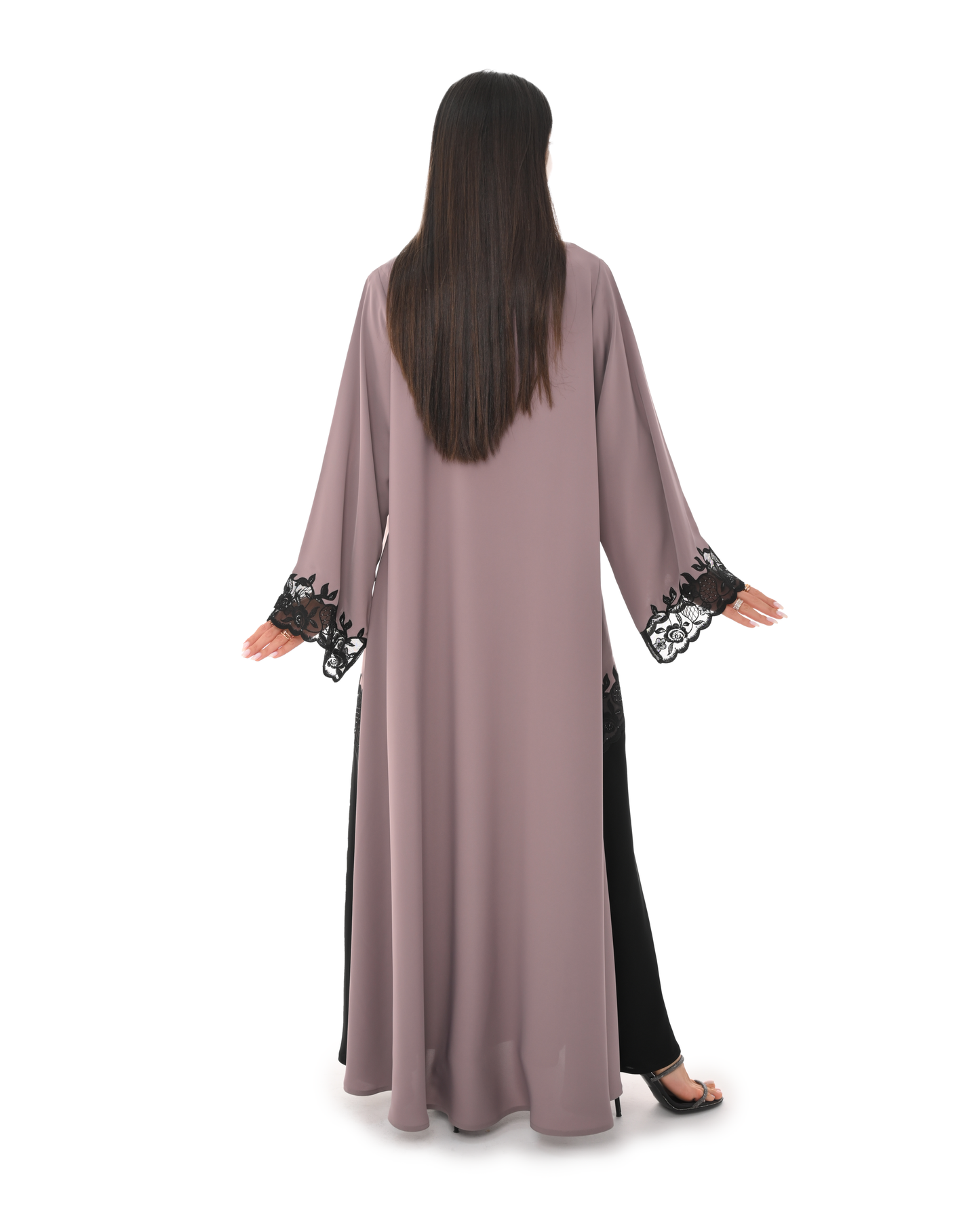 Two-Tone Abaya with Black Lace Embellishment by Hanayen